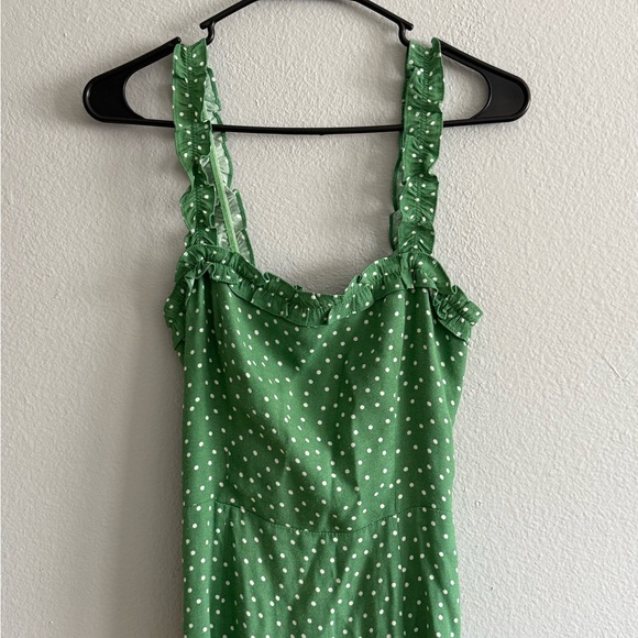Green Polka Dot Midi Dress with Side Slit - Reformation - Picture 5 of 5